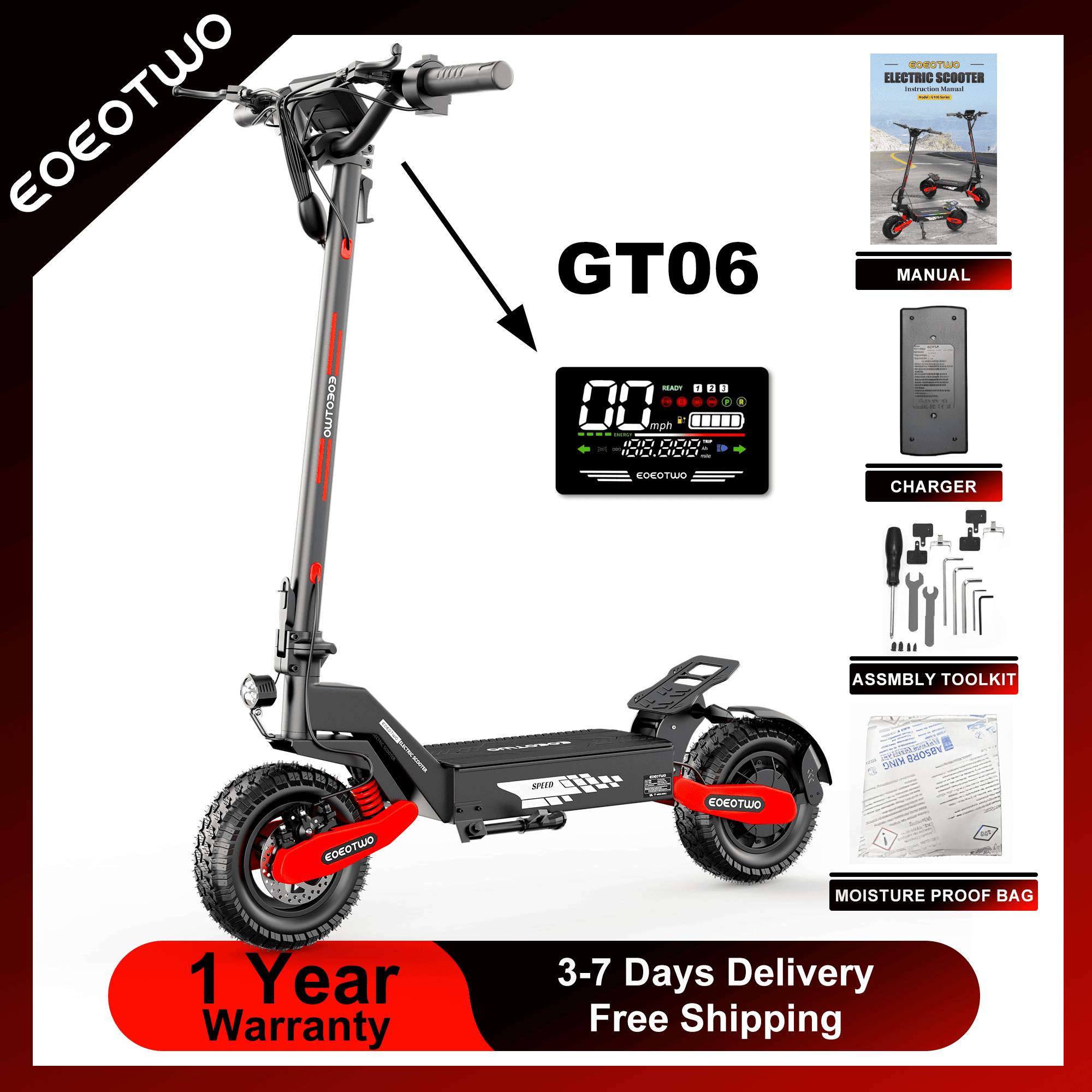 Dual Motor Ebike Kit 2000W - سكوتر كهربائي EOEOTWO GT06 للبالغين، بمحرك