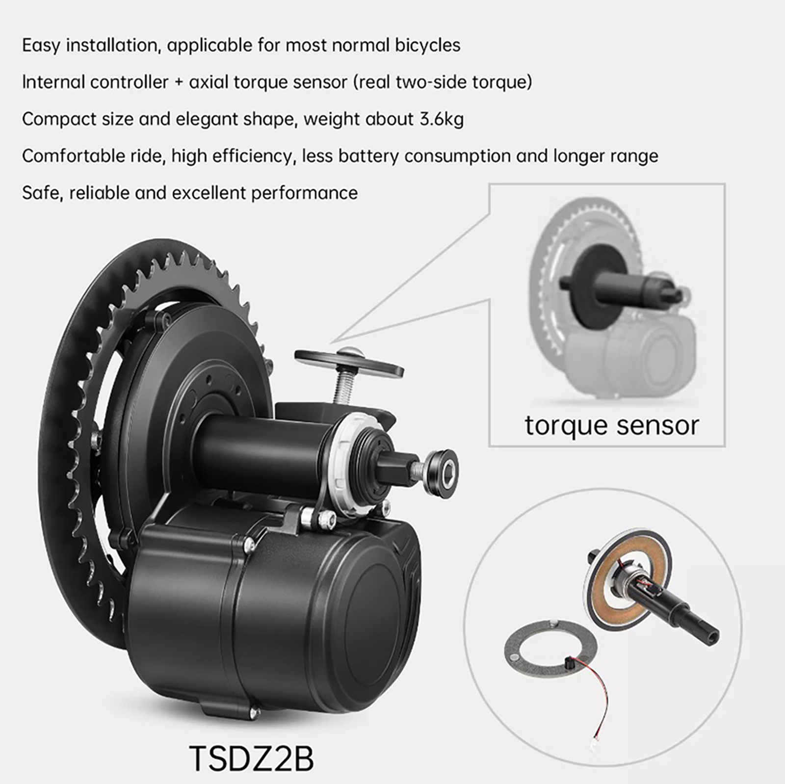 Tongsheng TSDZ2B BB 120 مللي م - مراجعة Torque Sensor Mid Drive Motor Kit وسعره